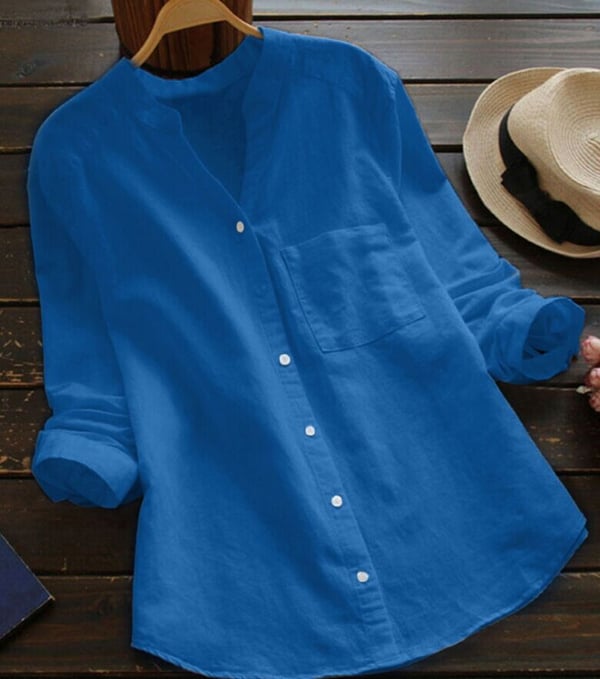 Ladies Linen Shirt with Long Sleeves – Isla-Light blue-S-The Livary