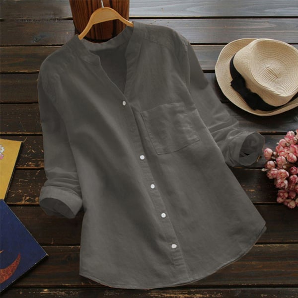 Ladies Linen Shirt with Long Sleeves – Isla-Light grey-S-The Livary