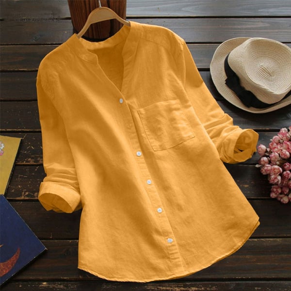 Ladies Linen Shirt with Long Sleeves – Isla-Yellow-S-The Livary