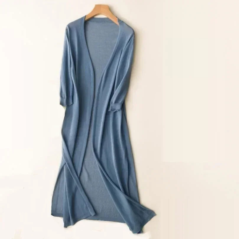 Ladies long sleeve cardigan - Elda-Blue-S-Nora Luxe