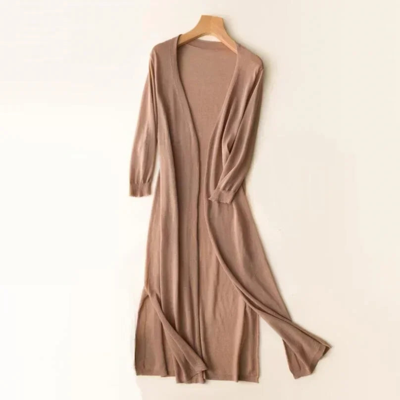 Ladies long sleeve cardigan - Elda-Khaki-S-Nora Luxe