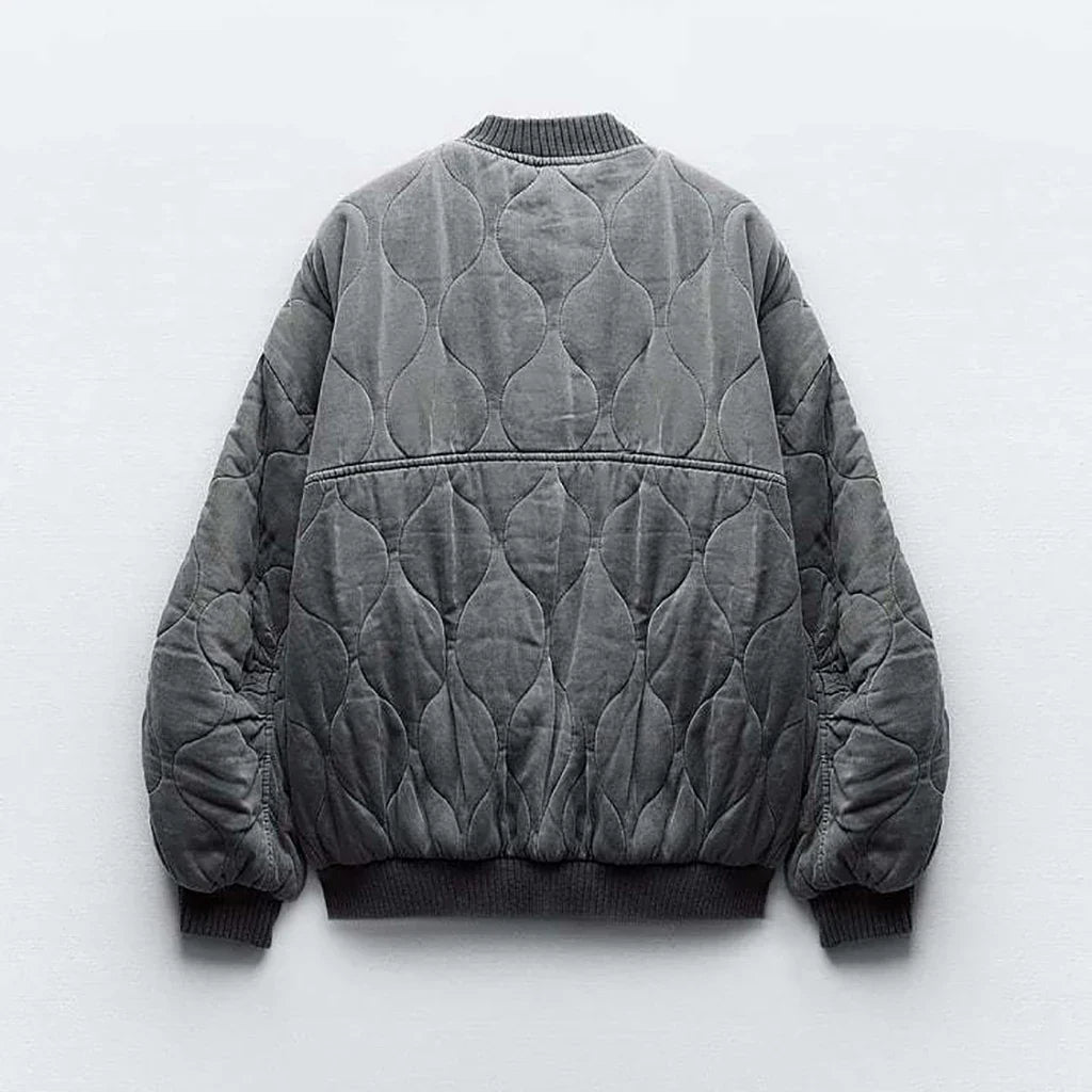 Ladies Oversized Grey Bomber Jacket - Alexa-Gray-XS-Nora Luxe