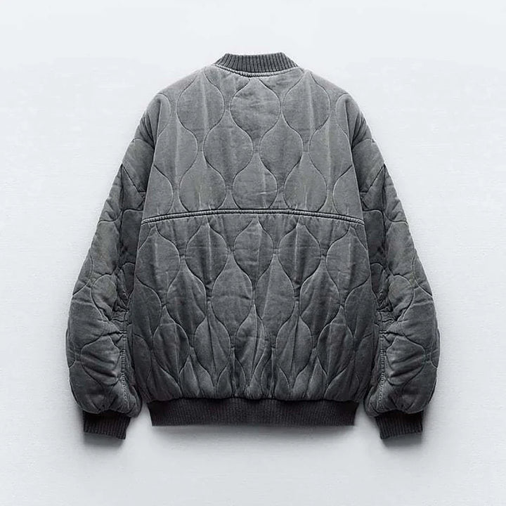 Ladies Oversized Grey Bomber Jacket - Alexa-Gray-XS-Nora Luxe