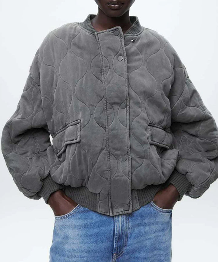 Ladies Oversized Grey Bomber Jacket - Alexa-Gray-XS-Nora Luxe