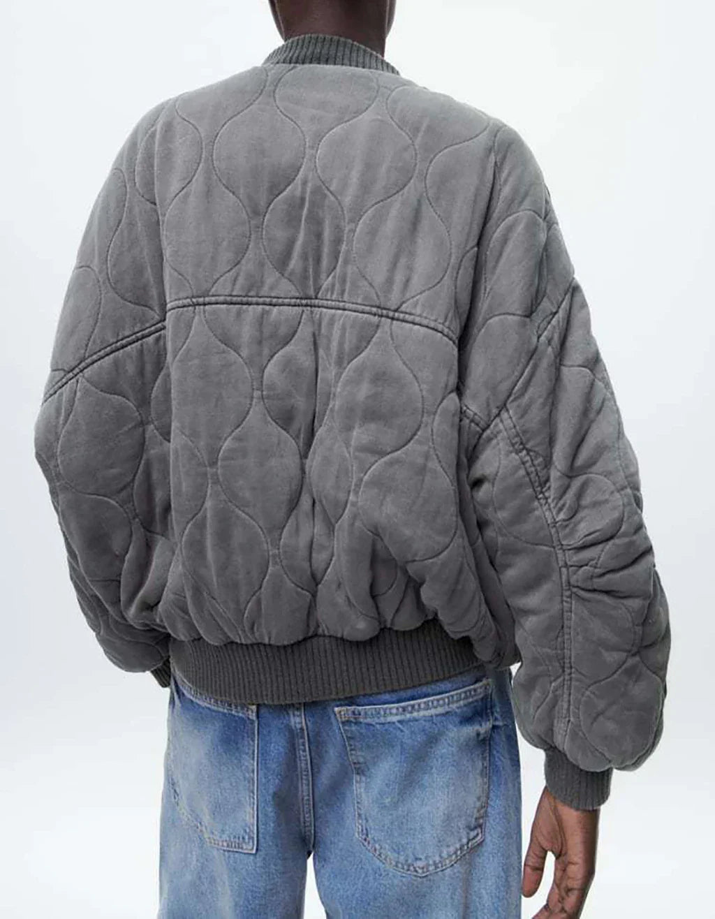 Ladies Oversized Grey Bomber Jacket - Alexa-Gray-XS-Nora Luxe