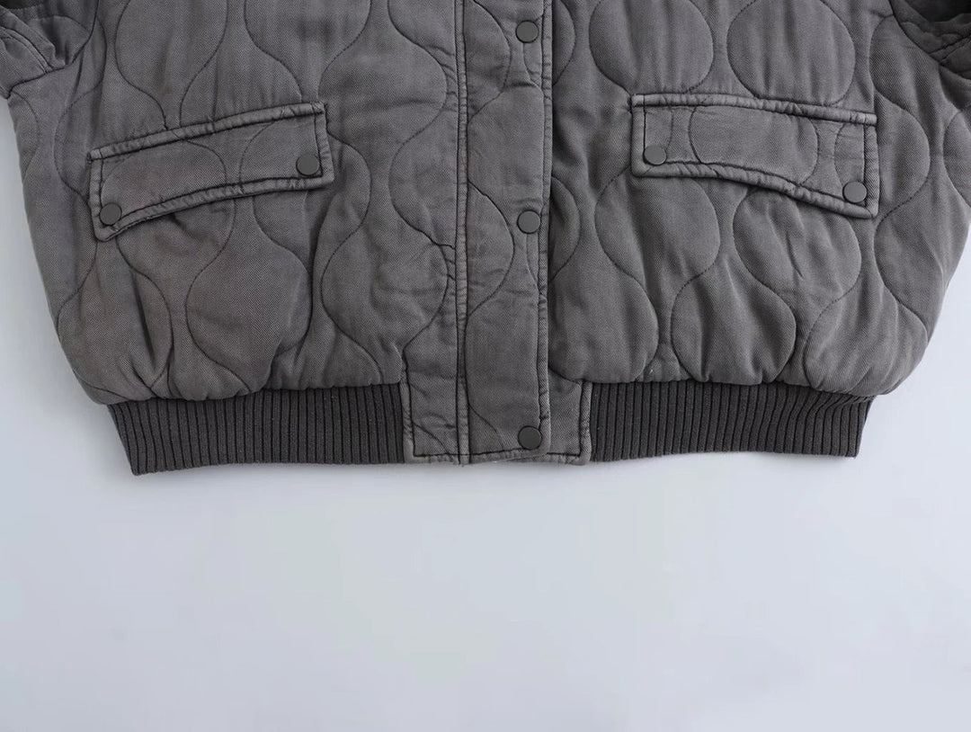 Ladies Oversized Grey Bomber Jacket - Alexa-Gray-XS-Nora Luxe
