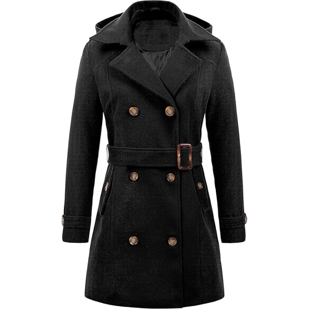 Ladies Padded Winter Trench Coat with Hood - Nina-Black-S-Nora Luxe