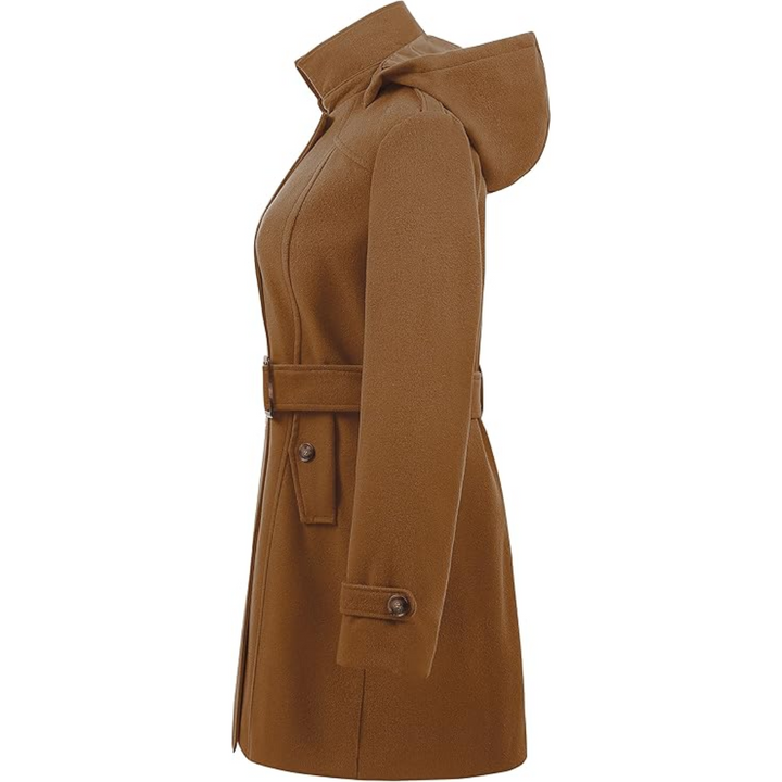 Ladies Padded Winter Trench Coat with Hood - Nina-Black-S-Nora Luxe