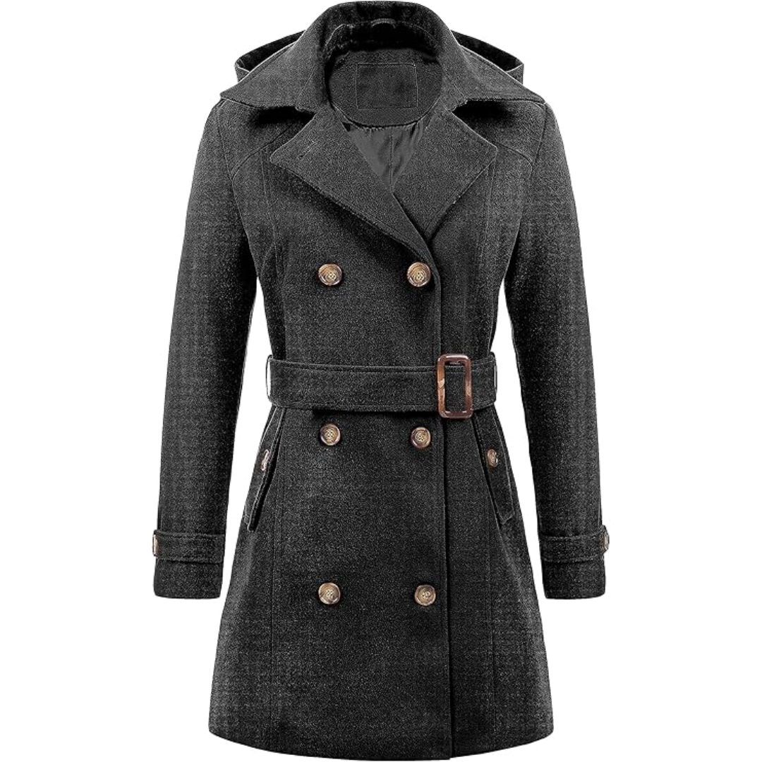 Ladies Padded Winter Trench Coat with Hood - Nina-Gray-S-Nora Luxe