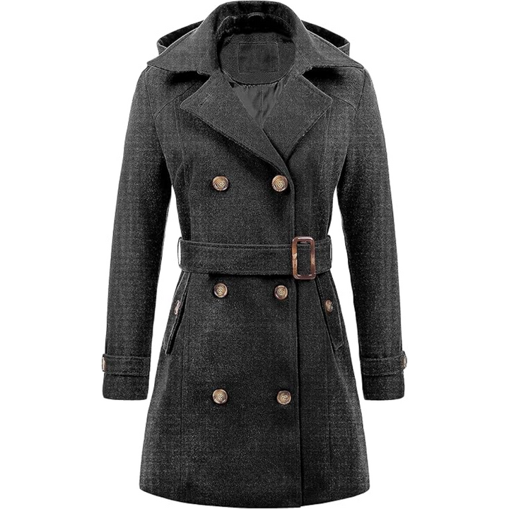 Ladies Padded Winter Trench Coat with Hood - Nina-Gray-S-Nora Luxe