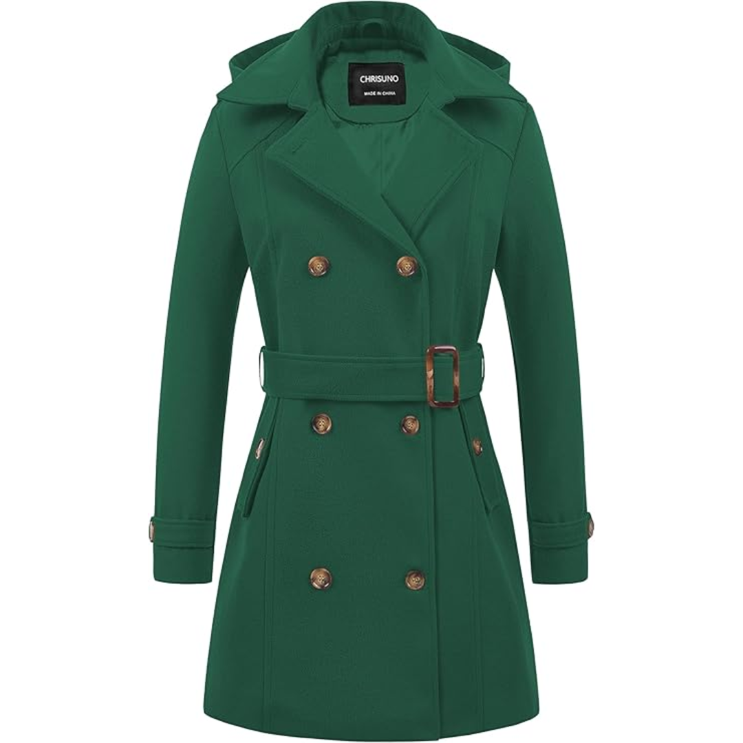 Ladies Padded Winter Trench Coat with Hood - Nina-Green-S-Nora Luxe