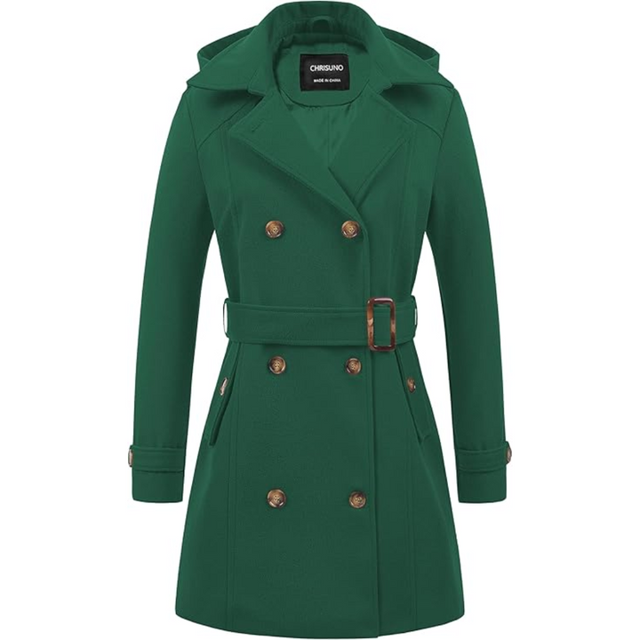 Ladies Padded Winter Trench Coat with Hood - Nina-Green-S-Nora Luxe