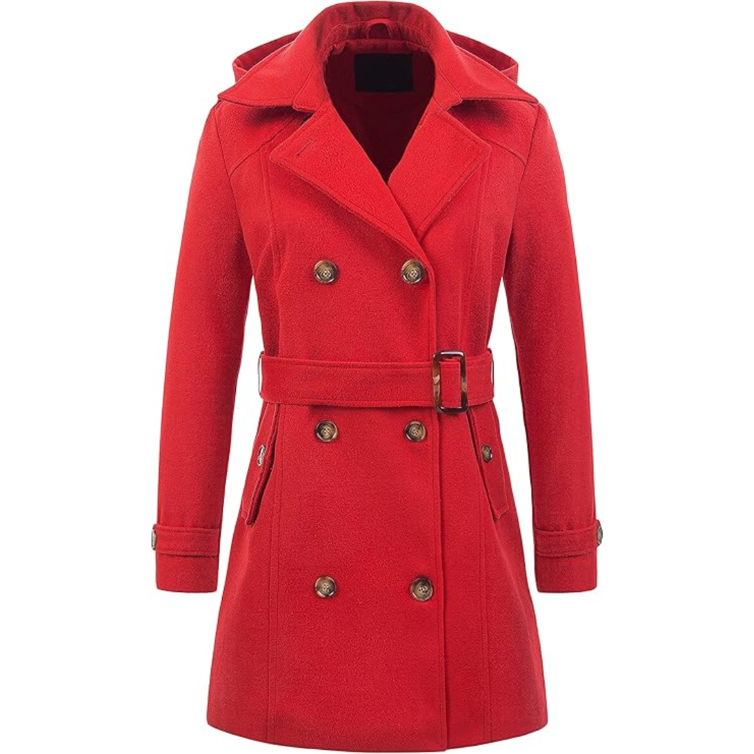 Ladies Padded Winter Trench Coat with Hood - Nina-Red-S-Nora Luxe