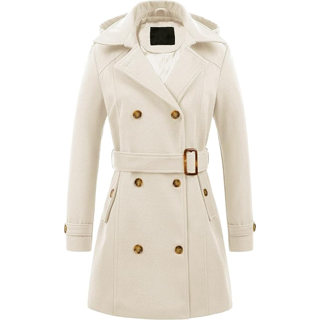 Ladies Padded Winter Trench Coat with Hood - Nina-White-S-Nora Luxe