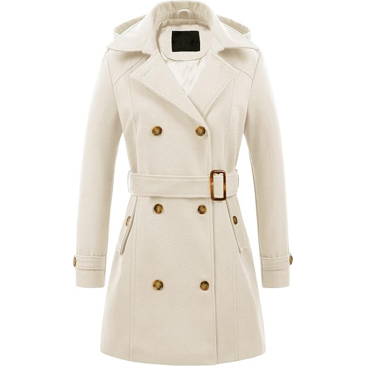 Ladies Padded Winter Trench Coat with Hood - Nina-White-S-Nora Luxe