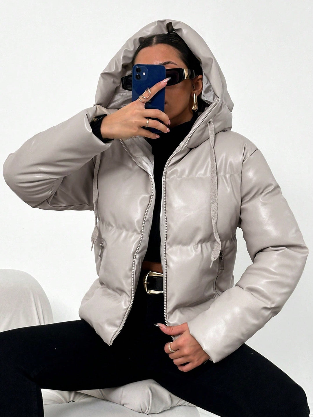 Ladies' Puffer Jacket with Hood - Isabelle-Beige-S-Nora Luxe