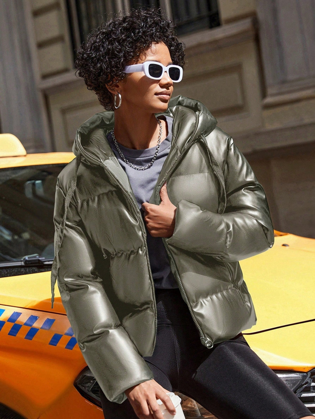 Ladies' Puffer Jacket with Hood - Isabelle-Green-S-Nora Luxe