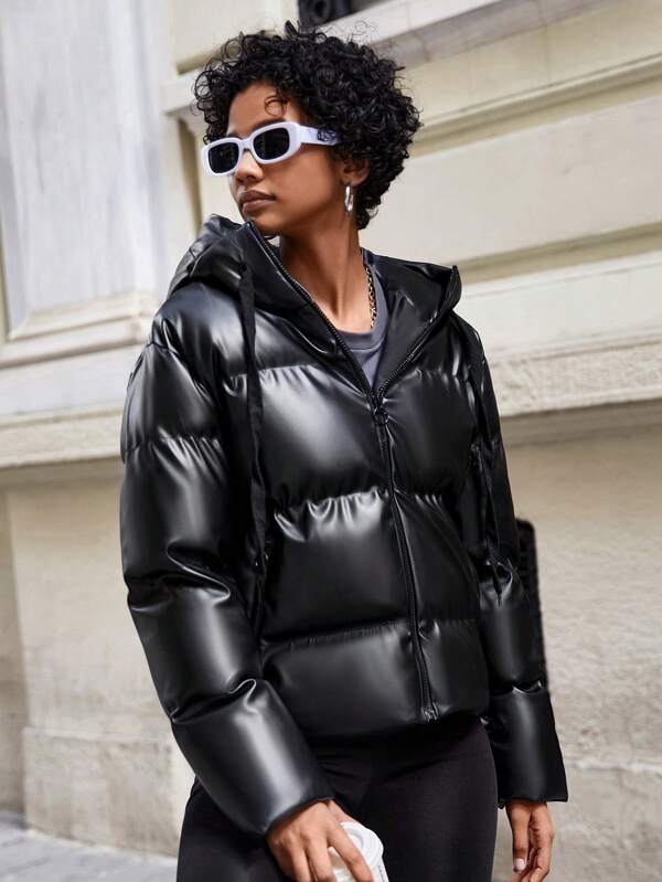 Ladies' Puffer Jacket with Hood - Isabelle-Khaki-S-Nora Luxe