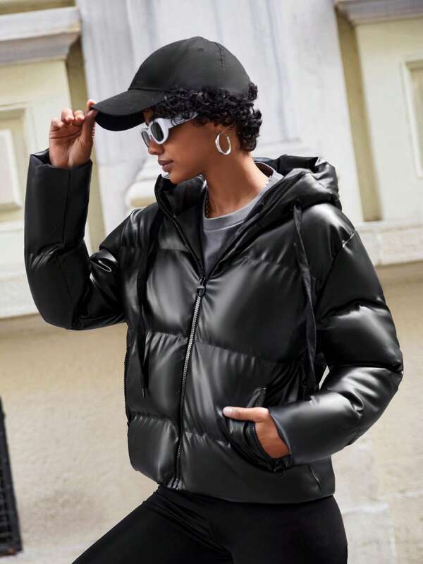 Ladies' Puffer Jacket with Hood - Isabelle-Khaki-S-Nora Luxe