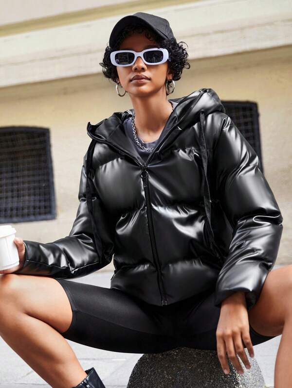 Ladies' Puffer Jacket with Hood - Isabelle-Khaki-S-Nora Luxe