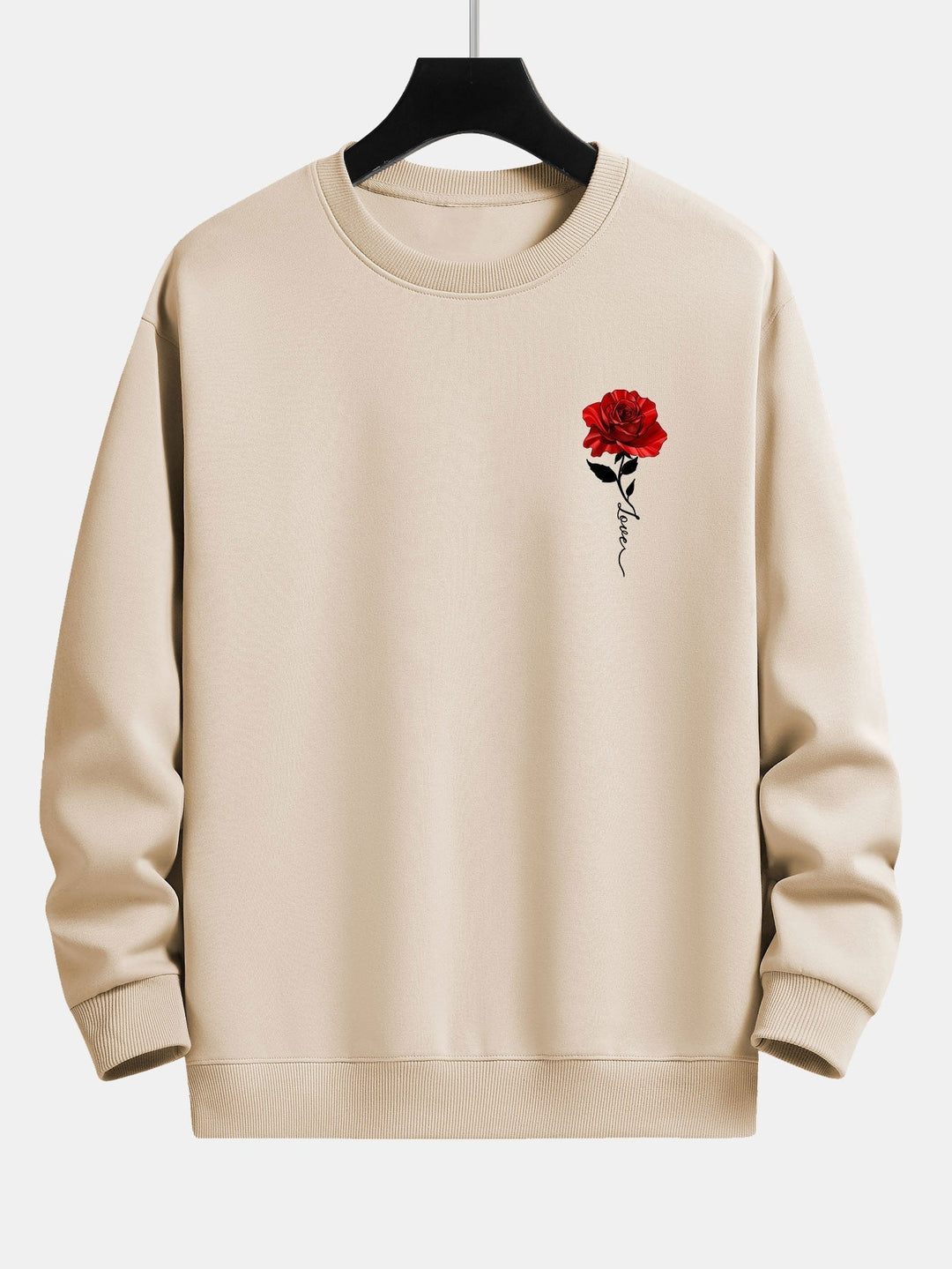 Ladies' Rose Print Sweatshirt - Amelia-Beige-S-Nora Luxe