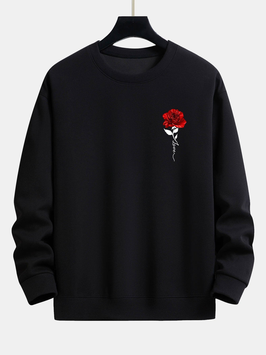 Ladies' Rose Print Sweatshirt - Amelia-Black-S-Nora Luxe
