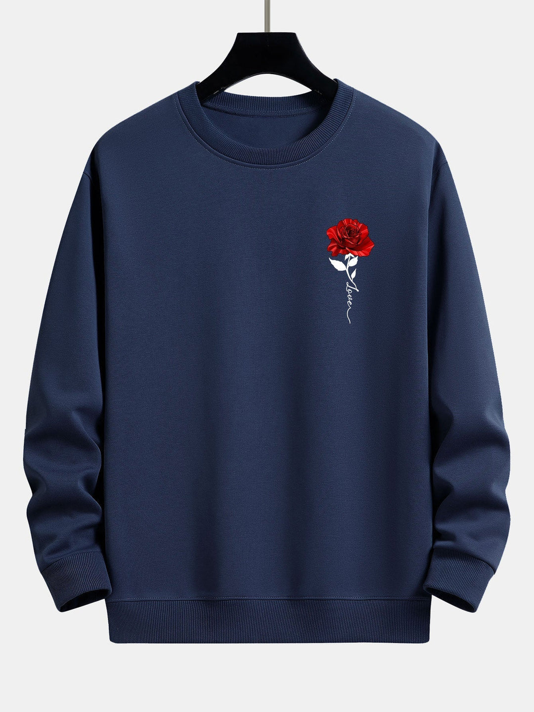 Ladies' Rose Print Sweatshirt - Amelia-Dark Blue-S-Nora Luxe