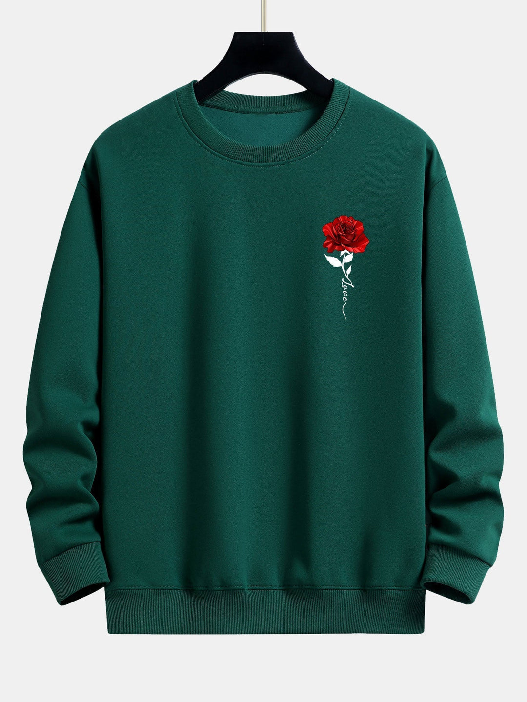Ladies' Rose Print Sweatshirt - Amelia-Dark Green-S-Nora Luxe
