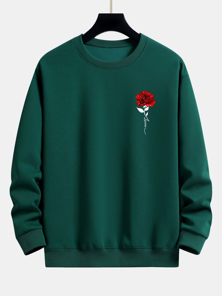Ladies' Rose Print Sweatshirt - Amelia-Dark Green-S-Nora Luxe