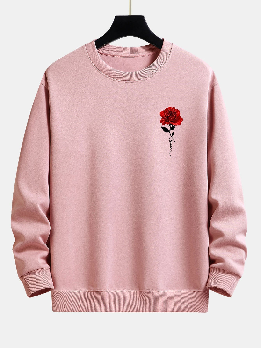 Ladies' Rose Print Sweatshirt - Amelia-Light Pink-S-Nora Luxe
