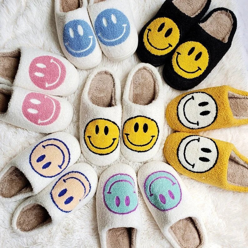 Ladies Slippers - CheerUp-White with Yellow Smiley-3.0 - 4.0-Nora Luxe