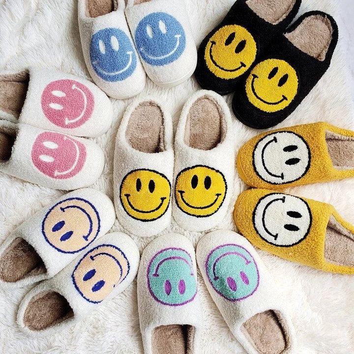 Ladies Slippers - CheerUp-White with Yellow Smiley-3.0 - 4.0-Nora Luxe