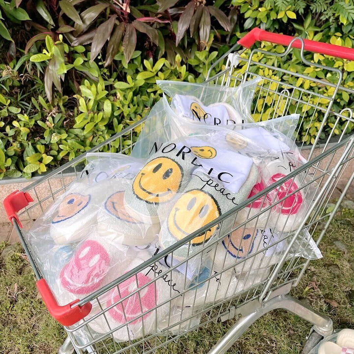 Ladies Slippers - CheerUp-White with Yellow Smiley-3.0 - 4.0-Nora Luxe