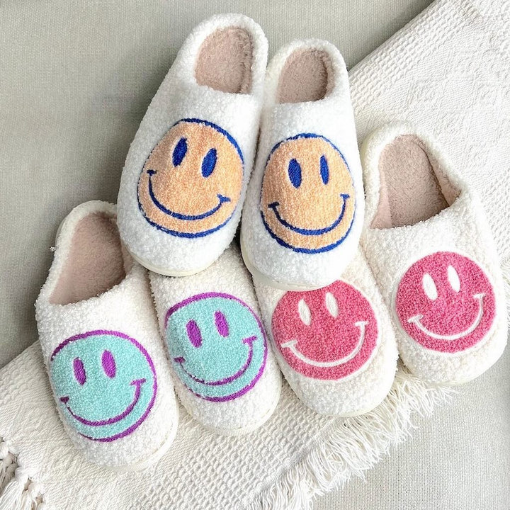 Ladies Slippers - CheerUp-White with Yellow Smiley-3.0 - 4.0-Nora Luxe