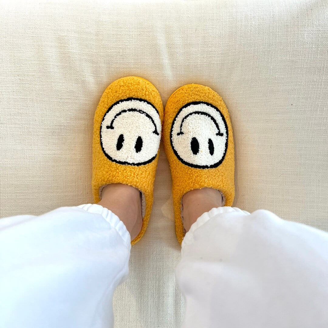 Ladies Slippers - CheerUp-Yellow with White Smiley-3.0 - 4.0-Nora Luxe