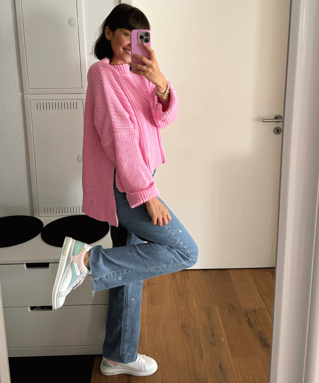 Ladies Stretch Jeans with Wide Legs and Heart Print - Amelie-XS-Nora Luxe