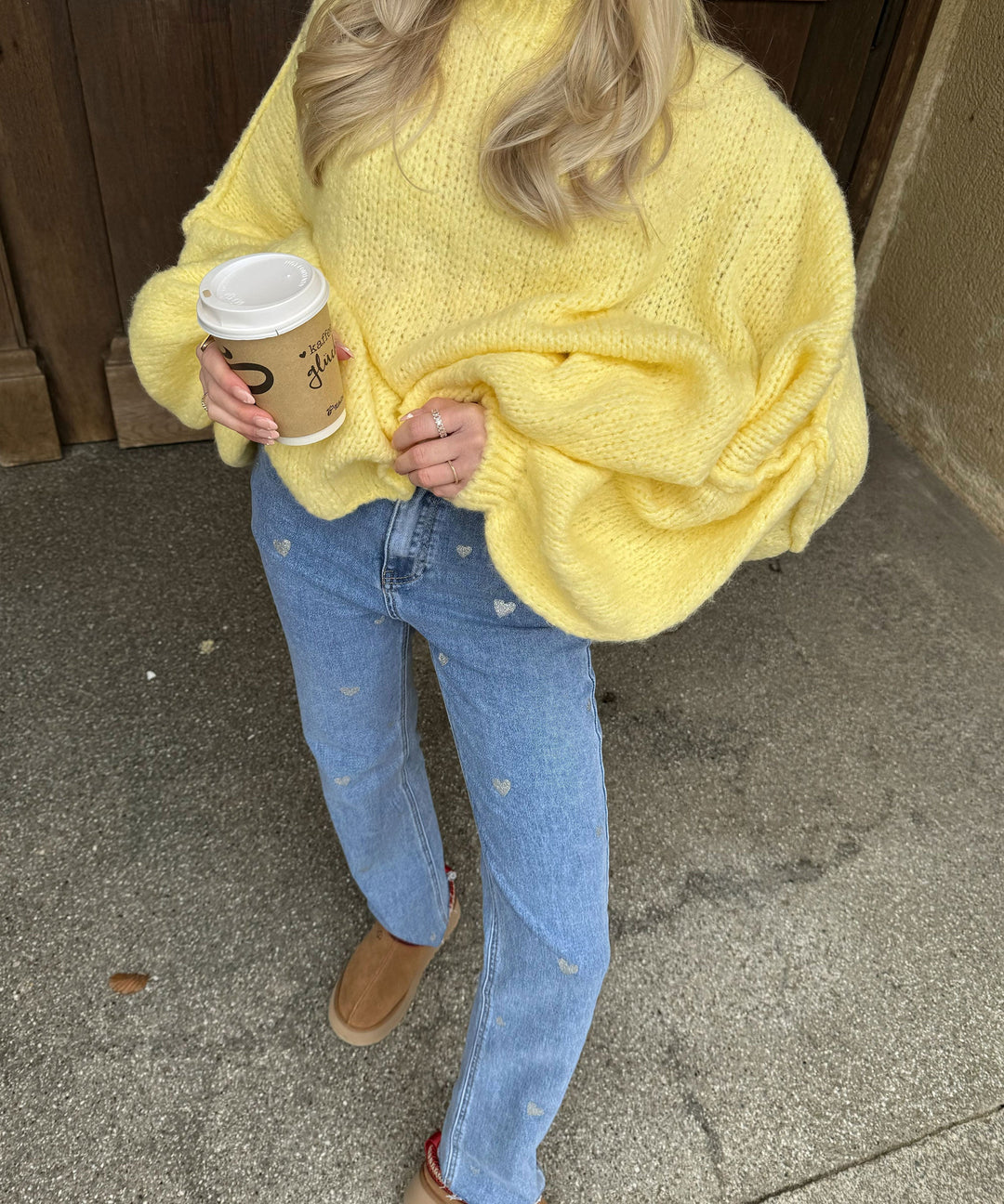 Ladies Stretch Jeans with Wide Legs and Heart Print - Amelie-XS-Nora Luxe