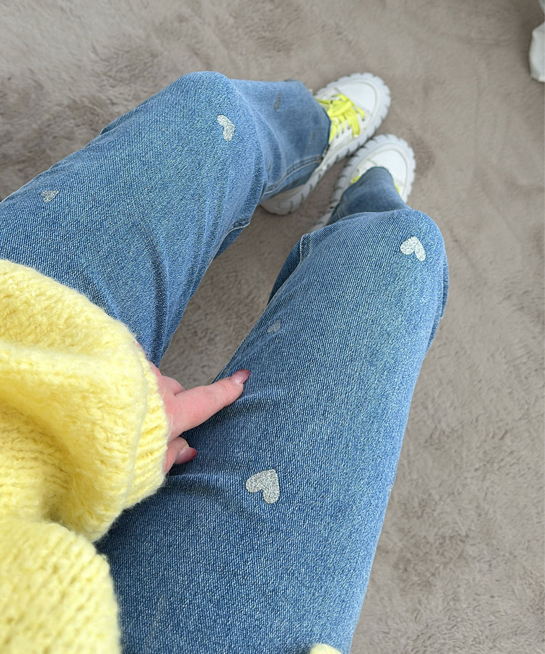 Ladies Stretch Jeans with Wide Legs and Heart Print - Amelie-XS-Nora Luxe