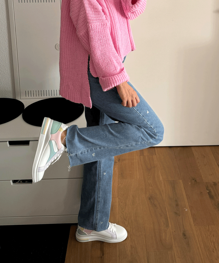 Ladies Stretch Jeans with Wide Legs and Heart Print - Amelie-XS-Nora Luxe