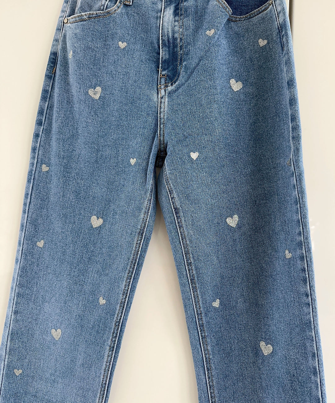 Ladies Stretch Jeans with Wide Legs and Heart Print - Amelie-XS-Nora Luxe