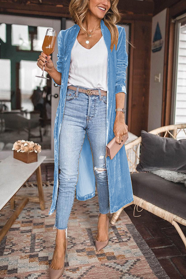 Ladies Stylish Suede Kimono Jacket - Isabella-Blue-S-Nora Luxe