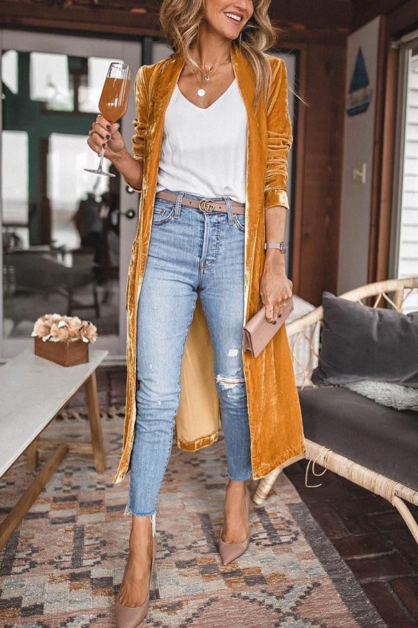 Ladies Stylish Suede Kimono Jacket - Isabella-Yellow-S-Nora Luxe