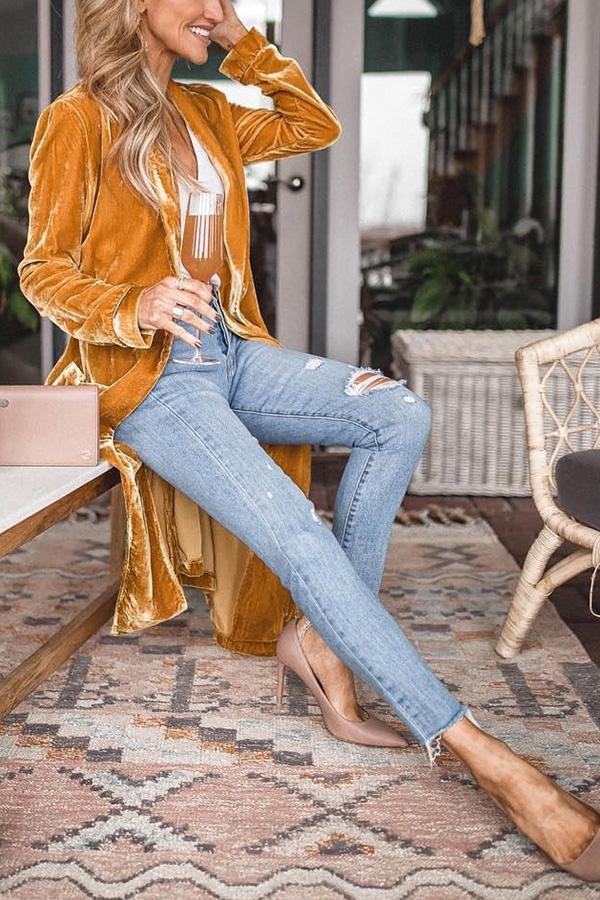 Ladies Stylish Suede Kimono Jacket - Isabella-Yellow-S-Nora Luxe