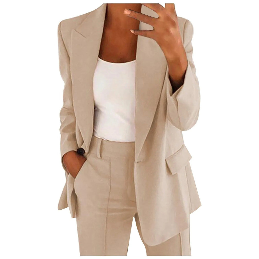 Ladies' Suit Set with Blazer and Trousers in Plain Colour - MiraSet-Beige-S-Nora Luxe