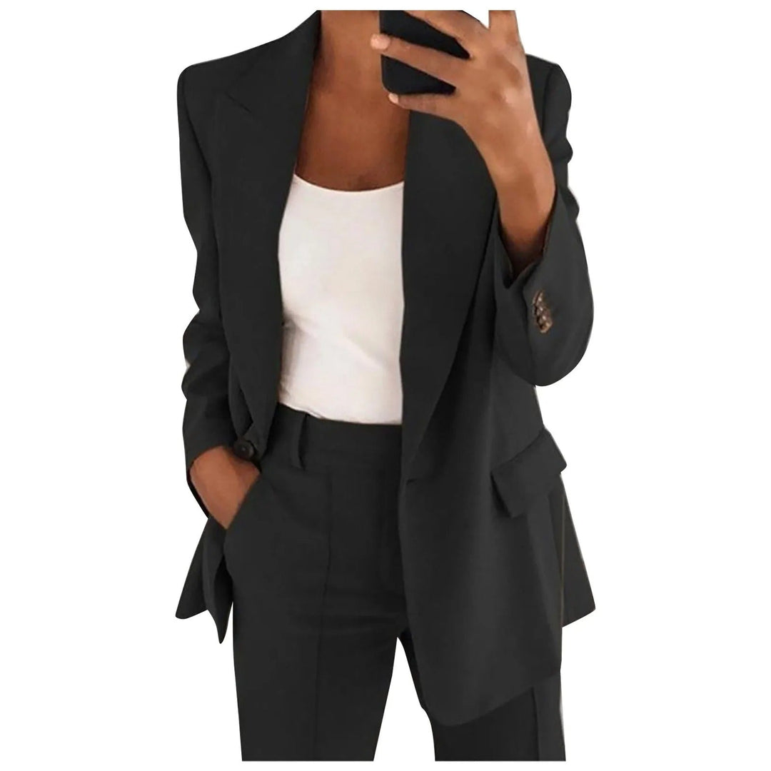 Ladies' Suit Set with Blazer and Trousers in Plain Colour - MiraSet-Black-S-Nora Luxe