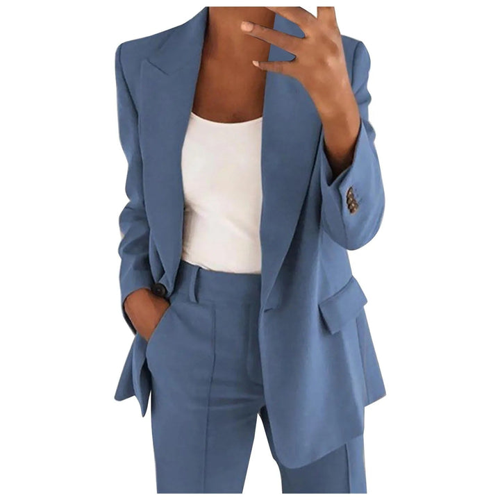 Ladies' Suit Set with Blazer and Trousers in Plain Colour - MiraSet-Blue-S-Nora Luxe