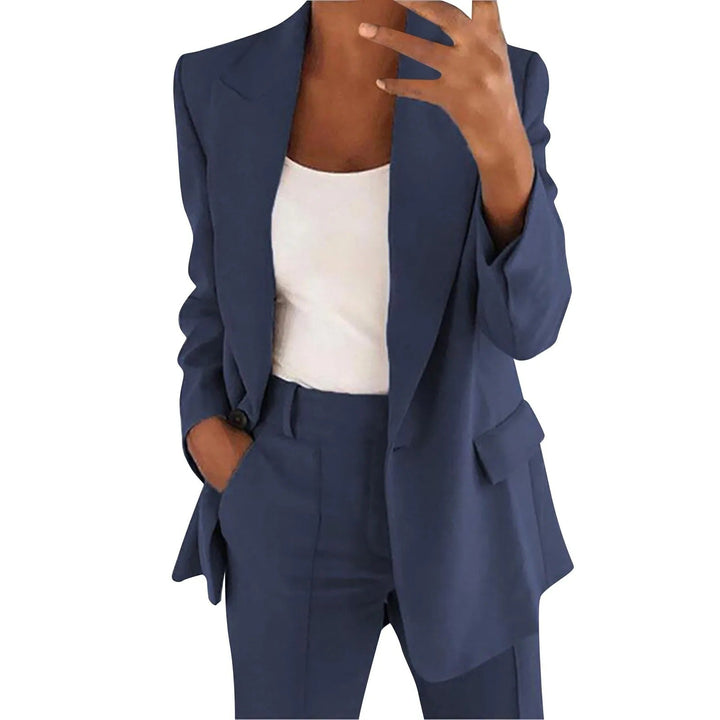 Ladies' Suit Set with Blazer and Trousers in Plain Colour - MiraSet-Dark blue-S-Nora Luxe