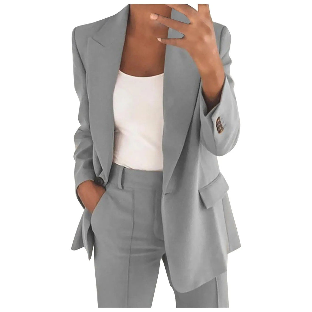 Ladies' Suit Set with Blazer and Trousers in Plain Colour - MiraSet-Gray-S-Nora Luxe