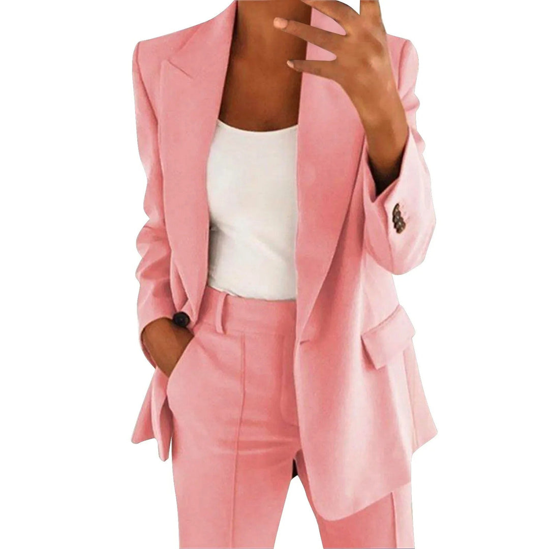 Ladies' Suit Set with Blazer and Trousers in Plain Colour - MiraSet-Pink-S-Nora Luxe