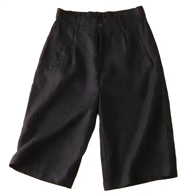 Ladies' summer shorts made of linen-cotton blend in knee length – Elvira-Black-S-Nora Luxe